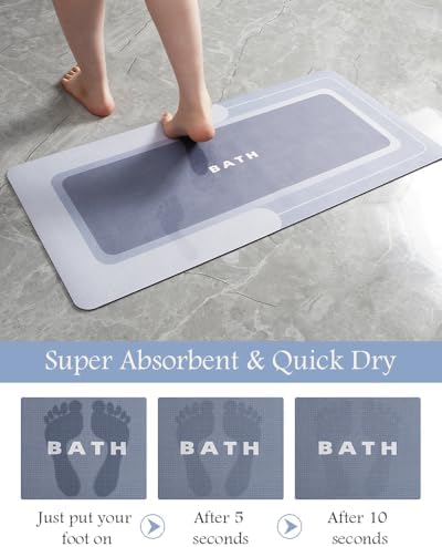 MontVoo Bath Mat-Bath Mat Rug Non Slip Super Absorbent Stain Resistant Quick Dry Thin Bathroom Rug-Bath Mats for Bathroom Floor Bathtub Vanity-Bathmat Bath Rug Easy Care-24"x35" Blue