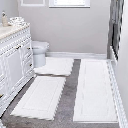 Pauwer Bathroom Rugs 3 Piece Set, Non Slip Washable Bath Mat, White