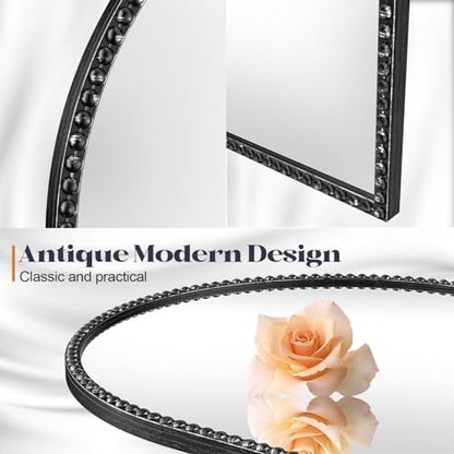 Black Arched Mirror, 24"x36" Beaded Arch Wall Mirror for Bathroom