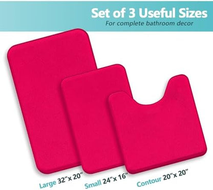 RUN HELIX Bathroom Rugs Sets 3 Piece, Soft Absorbent Memory Foam Bath Mats Set, Dry Fast Bath Mat, Machine Washable Bath Rug Set for Bathroom （Christmas Red） Bathrom Decoration