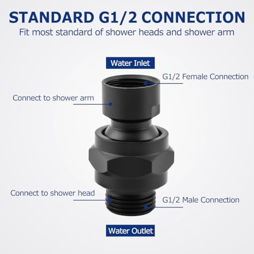 Shower Head Swivel Adapter, Adjustable Pivot Ball To Adjust Showerhead Angle, Universal All Metal Shower Arm Extension Connector, Showering Components(COLOR:Matte Black)