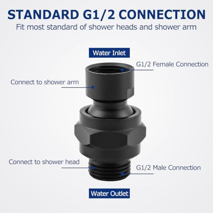 Shower Head Swivel Adapter, Adjustable Pivot Ball To Adjust Showerhead Angle, Universal All Metal Shower Arm Extension Connector, Showering Components(COLOR:Matte Black)