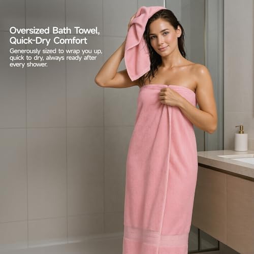 REDKISS Pink Towel Set of 8-100% Cotton Luxury Bath Towels Set for Bathroom, 600 GSM Highly Absorbent Bathroom Towel with 2 Large Bath Sheet, 2 Hand, 4 Washcloths, Pink Shower Towels for Dorm