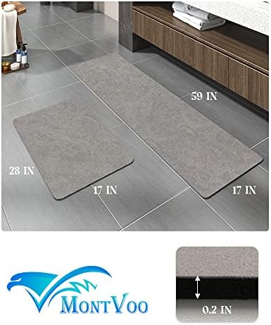 MontVoo -Bath Mat-Rubber Backing Non Slip Quick Dry Absorbent Thin Bathroom Rugs Fit Under Door-Faux Suede Surface Bathroom Floor Mats-Shower Rug for in Front of Bathtub Shower Gray Rug Set