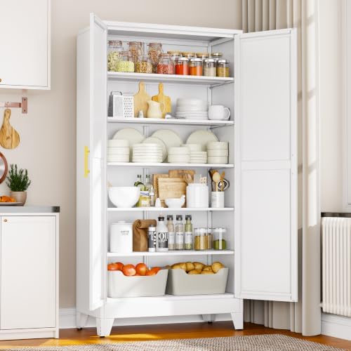 winiowa 78.7" Tall Metal Pantry Cabinet, Kitchen Storage Organizer, White
