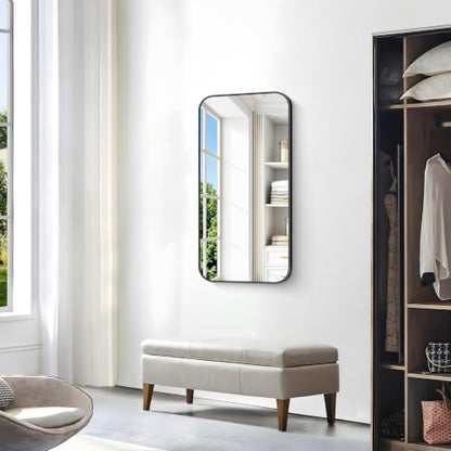 BONEWEI 20x36 inch Bathroom Mirror,Black Rectangle Mirror,Wall Mounted Bathroom Frame Vanity Mirror with Round Corner for Bedroom Living Room,Entryway Hangs Horizontal or Vertical