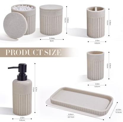 INIUNIK Bathroom Accessory Set, 6 Pieces, Beige