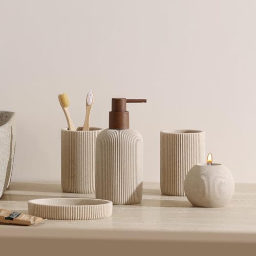 Bathroom Accessories Set, 5 PCS Modern Bath Organizer, Beige