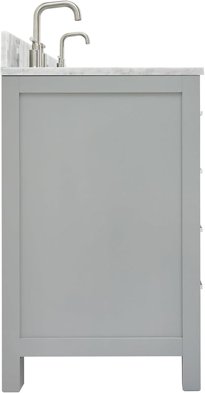 ARIEL Cambridge 66-inch Bathroom Vanity with Sink,Solid Wood, 0.75-inch Italian Carrara Marble Countertop, Double Rectangular Porcelain Sink, 4 Soft Closing Doors, 6 Dovetail Drawers, Grey