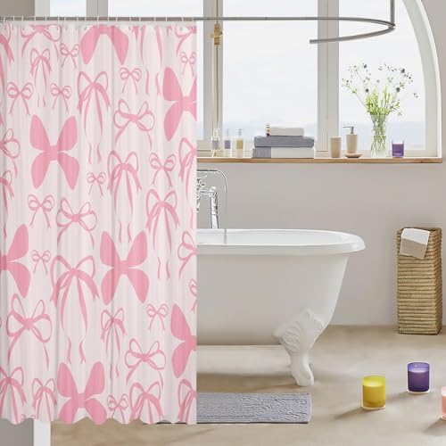 jejeloiu Cute Bowknot Shower Curtain for Bathroom Decor 72"x78" Light Pink Girls Bow Bath Curtain Kawaii Bathroom Accessories Waterproof Polyester Fabric for Stalls Bathtubs Princess Decor