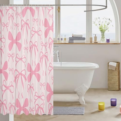 jejeloiu Cute Bowknot Shower Curtain for Bathroom Decor 72"x84" Light Pink Girls Bow Bath Curtain Kawaii Bathroom Accessories Waterproof Polyester Fabric for Stalls Bathtubs Princess Decor