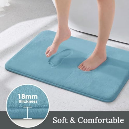 HUXMEYSON 3-Piece Memory Foam Bathroom Rug Set, Lake Blue