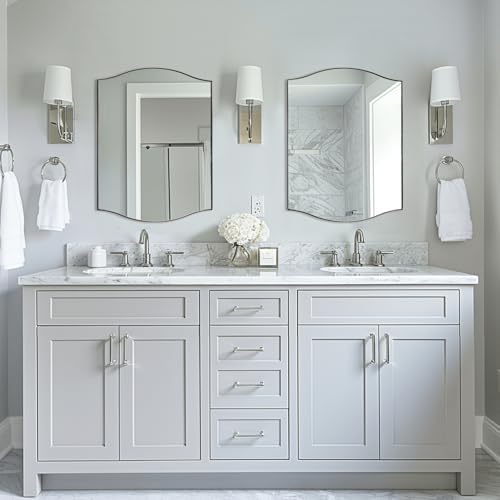ANDY STAR 24"x30" Scalloped Mirror for Bathroom，Polished Chrome Rectangle Wall Mirror with Curved Edge Stainless Steel Metal Frame, Wall-Mounted Mirror for Bathroom, Entryway, Living Room