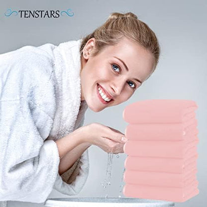 TENSTARS Silk Hemming Hand Towels for Bathroom - Quick Drying - Ultra Soft Microfiber Absorbent Towel for Bath Fitness, Gym, Shower, Hotel, and Spa - 16x28 Inch | Set of 6, Pink