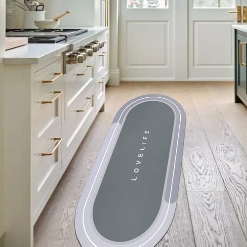 Rubber Bath mats Quick-Drying Non-Slip Bathroom mat Super Absorbent Bath mat Instant Dry Bath mat, Bathroom Rug in Front of The Kitchen Sink, Shower Room, Bathtub, Oval(Grey+17x47in)