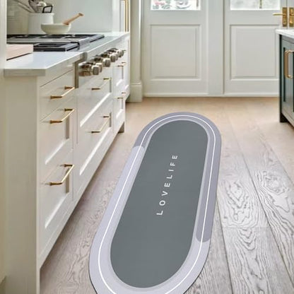 Rubber Bath mats Quick-Drying Non-Slip Bathroom mat Super Absorbent Bath mat Instant Dry Bath mat, Bathroom Rug in Front of The Kitchen Sink, Shower Room, Bathtub, Oval(Grey+17x47in)