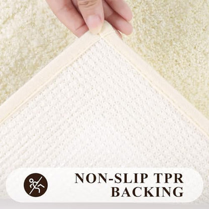 Pauwer Bathroom Rugs 3 Piece Set, Non Slip Washable Bath Mat, Ivory