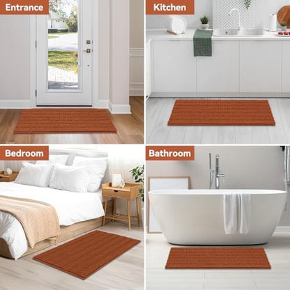 Bcoimo Bath Rug Mat,44x24 Extra Soft Burnt Orange Long Bathroom Runner Rug