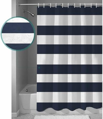 Shower Curtain Bathroom Set Navy Blue and White Stripe Waterproof Shower Curtains with Grommets Hooks Classic Texture Privacy Bath Curtain for Bathtub Decor 60x72in