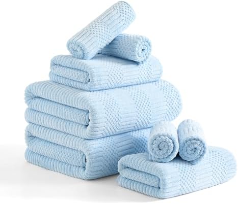 8 Piece Bath Towel Set-2 Oversized Bath Sheets(35"x70"),2 Hand Towels,4 Washcloths-Extra Large Microfiber Towel Sets,Less Lint Highly Absorbent & Quick Dry Bath Towels for Bathroom Gym Pool,Blue