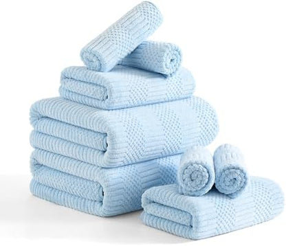 8 Piece Bath Towel Set-2 Oversized Bath Sheets(35"x70"),2 Hand Towels,4 Washcloths-Extra Large Microfiber Towel Sets,Less Lint Highly Absorbent & Quick Dry Bath Towels for Bathroom Gym Pool,Blue