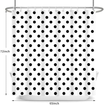 Polka Dots Shower Curtain, Black White Waterproof Fabric Shower Curtain for Bathroom with Modern Abstract Geometric Circle Bath Curtain Decor with Hooks, Machine Washable, 65''Wx72''L