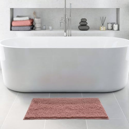 FRESHMINT Chenille Bathroom Rugs Mat 32"x20", Non-Slip Bath Mat for Bathroom Floor & BathTub, Washable Soft Shower Shag Bath Rugs, Durable Fluffy Thick Water Absorbent Microfiber Shower Mat, Rust Pink