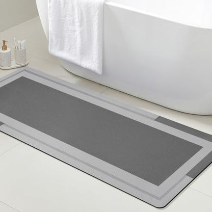 ACCUMTEK Non Slip Bath Mat, Thin Bathroom Rugs Fit Under Door, Quick Dry Bath Mats, Machine Washable Bath Rugs for Bathroom, Bathtub & Kitchen, Grey/Bordered/48 x20