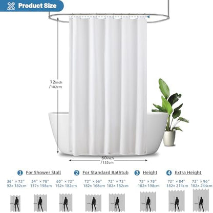 1 Pack Water-Repellent Fabric Shower Curtain Liner, 60x72 White