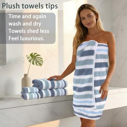 VOOVA & MOVAS Waffle 3PC Towel Set, Cotton, Blue Gray White