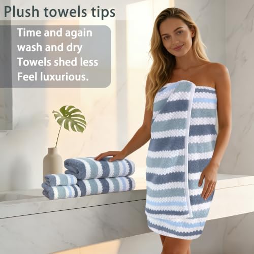 VOOVA & MOVAS Stripe 6PC Towel Set, Cotton Blend, Blue Gray White