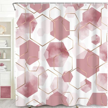 deFouliao Pink Modern Shower Curtain Geometric Grid Art Abstract Waterproof Bathroom Curtain for Bathtub Home Hotel Decor, Washable with Hooks, 72x84 Inch