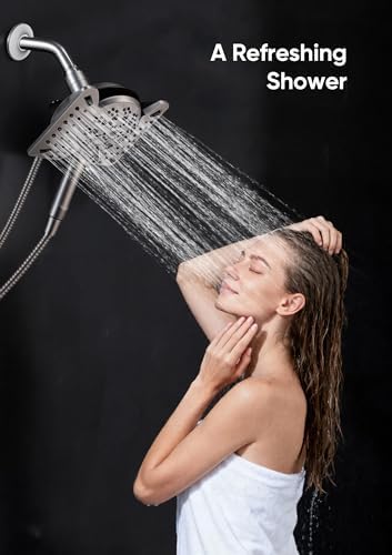 Shower Head with Handheld High Pressure, Rain Shower Head with Fixed Showerhead and 9 Sprays Handheld Shower, Detachable 2-IN-1 Shower head with 59" Rotatable Stainless Steel Hose (Nickel)
