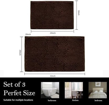 Bathroom Rugs Chenille Bath mat 2 Piece Set, Super Absorbent, PVC Non Slip Backing, Bath mats for Bathroom, Plush Shaggy, Thick, Machine Washable, Bathtub, Shower, Toilet.(Coffee)