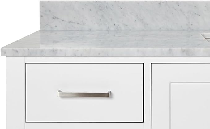 ARIEL Cambridge 60-inch Bathroom Vanity with Sink,Solid Wood, 0.75-inch Italian Carrara Marble Countertop, Single Rectangular Porcelain Sink, 2 Soft Closing Doors, 9 Dovetail Drawers, White