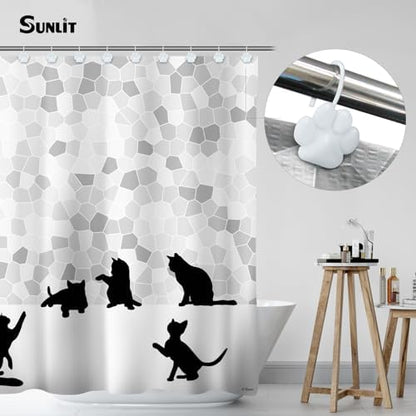 Sunlit Fashion Design Cute Paw Print Polished Shower Curtain Hooks for Dog Cat and Bear, Rust Proof Oil Rubbed Metal Shower Curtain Rings, White, 12 Pack