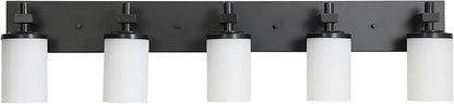 LOUSACE Bathroom Light Fixtures Over Mirror, 5 Light Vanity Lights Matte Black, Modern Bathroom Lighting with Opal White Glass Shades, Wall Sconces Fixture Vanity Lighting for Bedroom Living Room