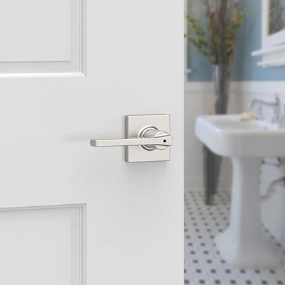 Kwikset Casey Interior Passage Door Handle 2 Pack, Lever for Closet and Hallway Doors, Reversible Non-Locking Handle Lever, Satin Nickel, with Microban Protection