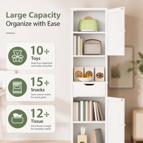 Walsunny Tall Bathroom Storage Cabinet with 6 Adjustable Shelves, White