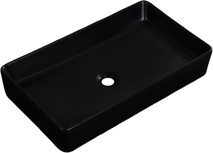 Black Vessel Sink Rectangle 24"x14" Bathroom Sink Above Counter Porcelain Ceramic Small Sink Bowl Ceramic Vessel Sinks for Bathrooms