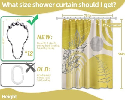 Mustard Yellow Extra Long Shower Curtain, Tall 72X96 in, Mid Century