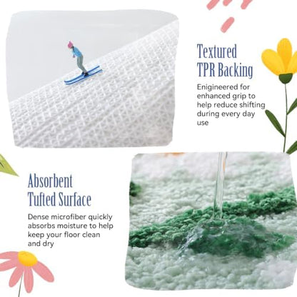 TRUEDAYS Daisy Floral Bathroom Rug, Cute Bath Mat for Bathroom, 32”x20” | Scalloped Shape Flower Bath Mat, Soft & Absorbent Tufted Bath Rugs with Non Slip Backing for Farmhouse Cottagecore Decor