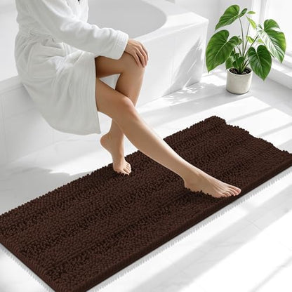 Smiry Thick Chenille Bathroom Runner Rugs 44x24, Absorbent Bath Mat, Brown