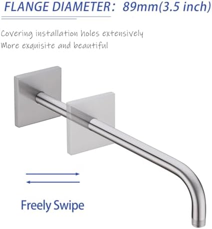 Shower Arm, Extra Extension Arm with Flange, Stainless Steel Wall-Mounted Showerhead Extender Pipe,16 Inch Brushed Nickel Finish,SW-91018-16BN-SQ.
