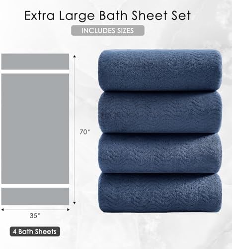 4 Piece Extra Large Bath Towel 35"x70" Oversized Bath Sheet Navy Blue Bath Towel Set for Bathroom Ultra Soft Cozy Highly Absorbent Quick Dry Bathroom Towel for Spa Gym Hotel,Shower Towel for Daily Use