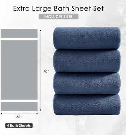 4 Piece Extra Large Bath Towel 35"x70" Oversized Bath Sheet Navy Blue Bath Towel Set for Bathroom Ultra Soft Cozy Highly Absorbent Quick Dry Bathroom Towel for Spa Gym Hotel,Shower Towel for Daily Use