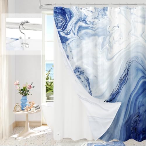 3 in 1 Grey Marble Shower Curtain Set with PEVA Liner & 12 Hooks, 72 x 84