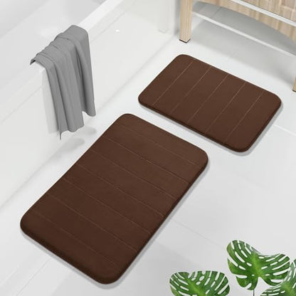Yimobra Memory Foam Bathroom Mat Set, 31.5 x 20 & 24 x 17 in, Brown
