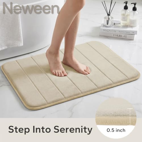 Neween Bathroom Rugs Set 2 Piece, Absorbent Memory Foam Bath Mat, Beige