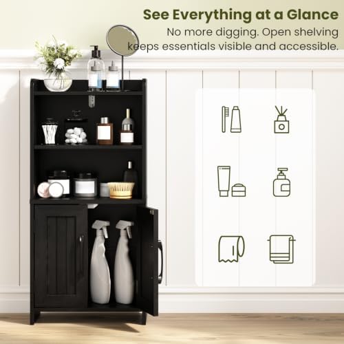 Small Bathroom Storage Cabinet with 2 Doors & Shelf,Line Black
